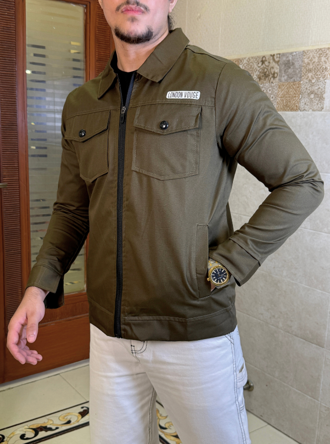 Premium Olive Green Full Sleeves Cotton Jeans Jacket