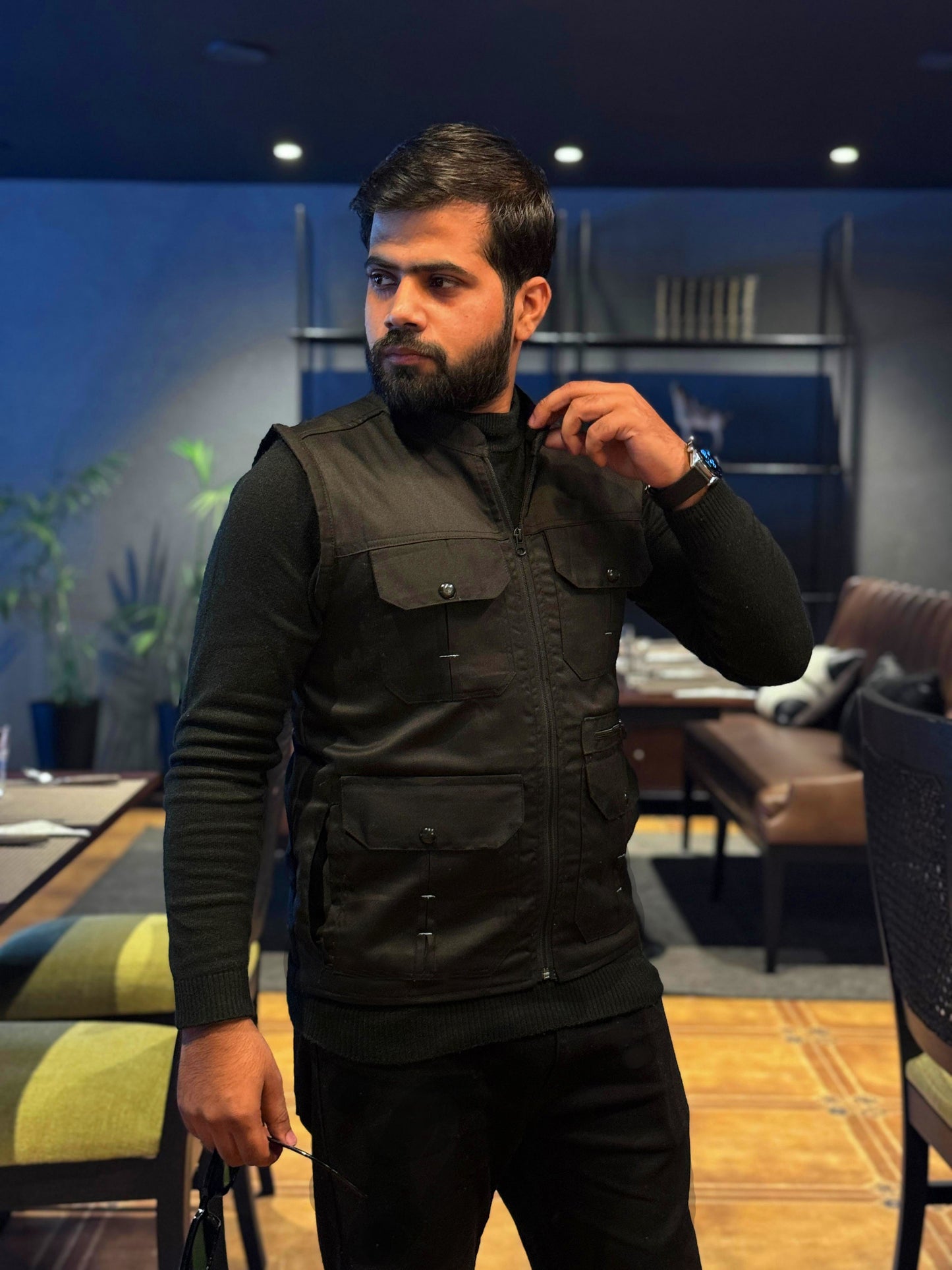 LV Men's Premium Cotton Jeans Sleeveless Black Stylish Jacket LV#TJJ01