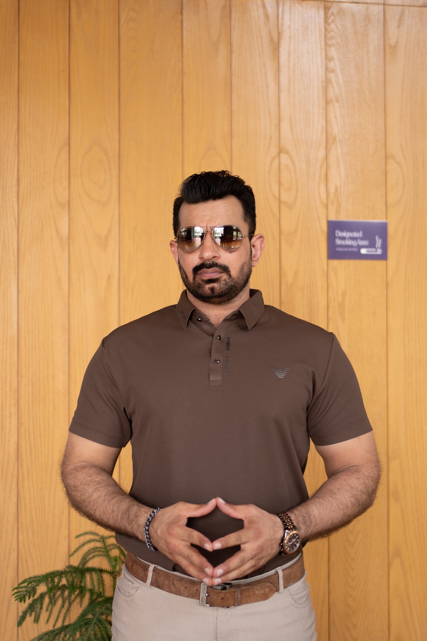 ITALIAN TEXTURED STITCHLESS POLO SHIRT LVPS-010 BROWN