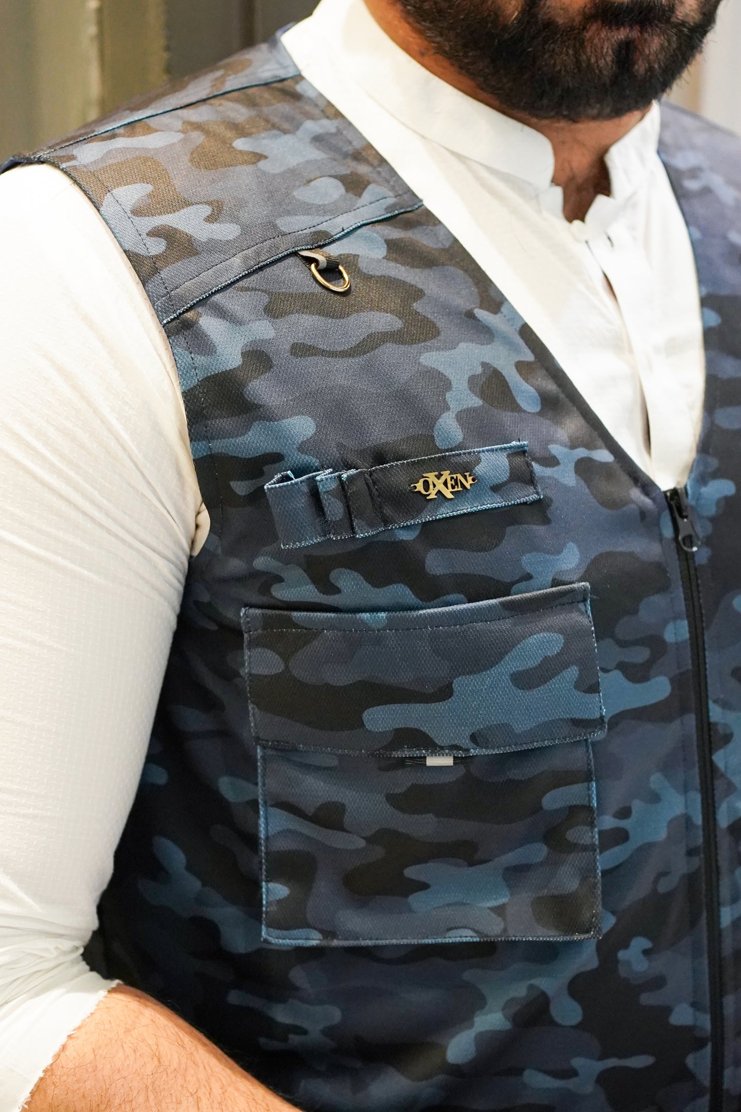 Premium Italian Textured fabrics Blue Camouflage Sidu Four Pocket Jacket SDJkt-20