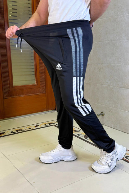 Mens Imported 4 way Lycra 2 Striped Net ADDS Black Trouser