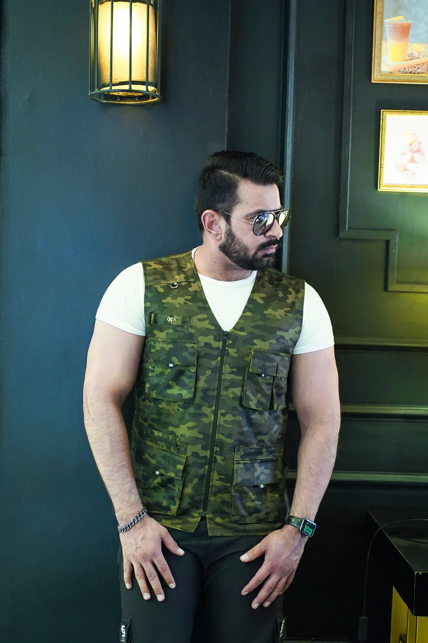 Premium Italian Textured fabrics Army Green Camouflage  Sidu Four Pocket Jacket SDJkt-21