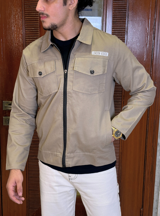 Premium Light Beige  Full Sleeves Cotton Jeans Jacket