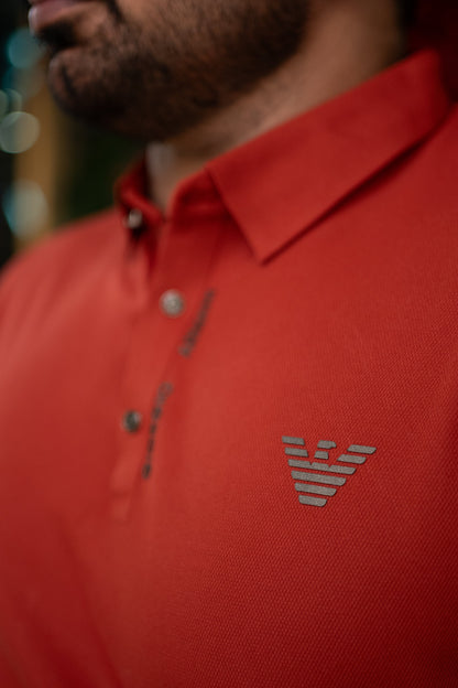 ITALIAN TEXTURED STITCHLESS POLO SHIRT LVPS-011 CARROT RED