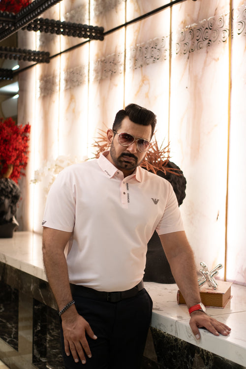 ITALIAN TEXTURED STITCHLESS POLO SHIRT LVPS-013 BABY PINK