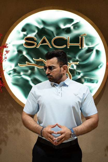 ITALIAN TEXTURED STITCHLESS POLO SHIRT LVPS-04 LIGHT SKY BLUE