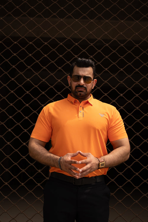 ITALIAN TEXTURED STITCHLESS POLO SHIRT LVPS ACTIVE ORANGE