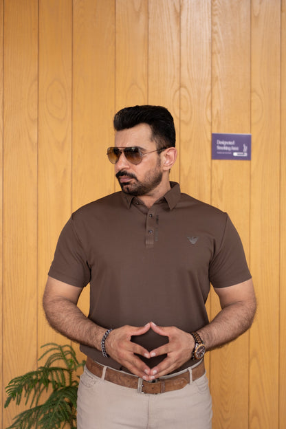 ITALIAN TEXTURED STITCHLESS POLO SHIRT LVPS-010 BROWN