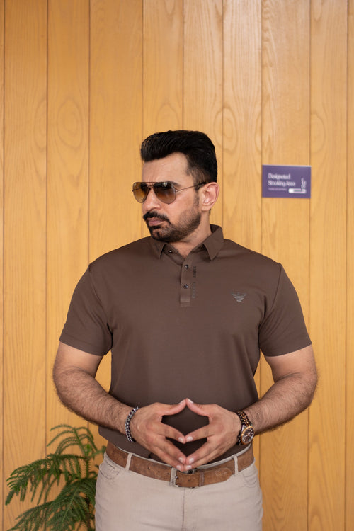 ITALIAN TEXTURED STITCHLESS POLO SHIRT LVPS-010 BROWN