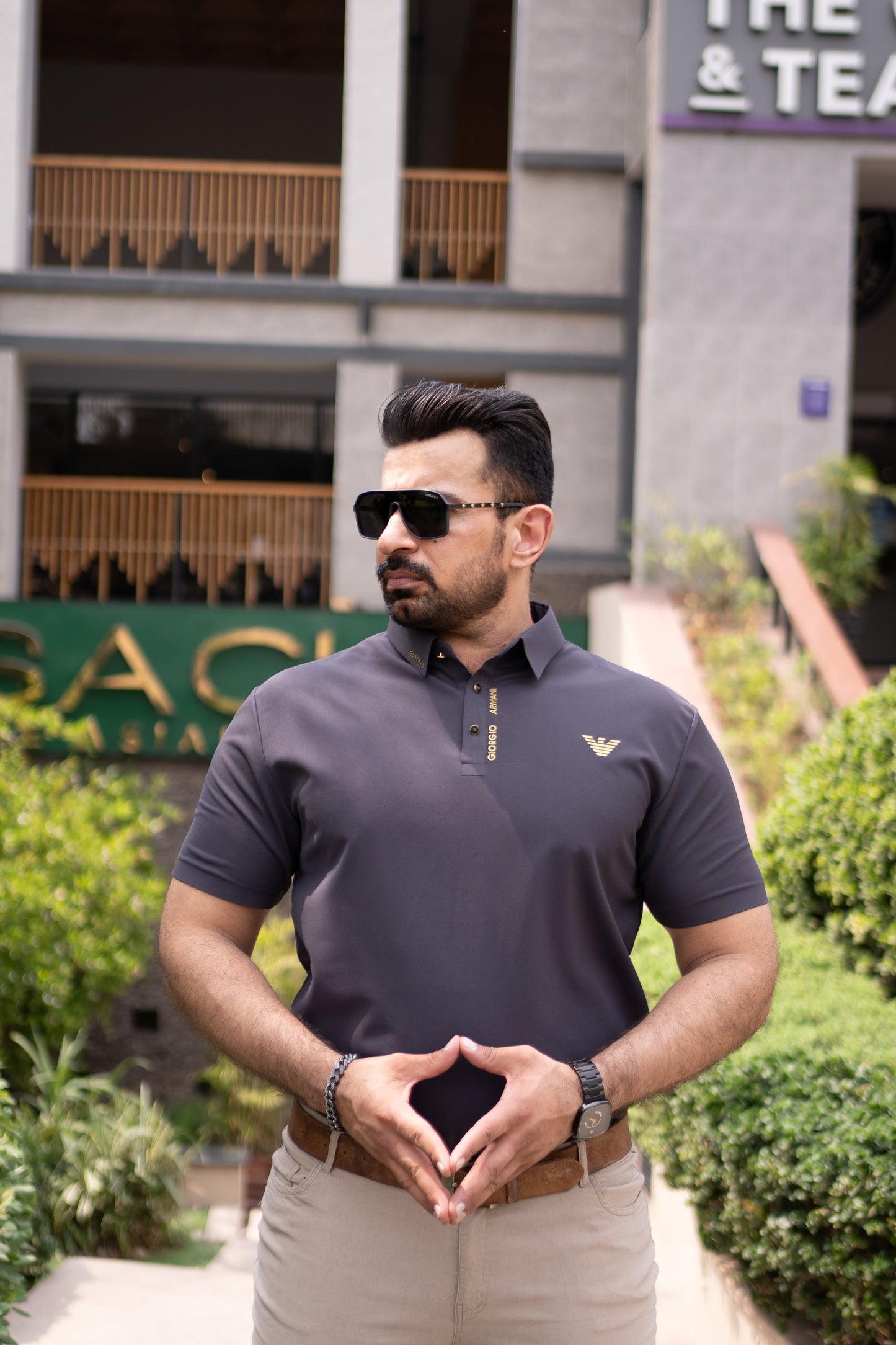 ITALIAN TEXTURED STITCHLESS POLO SHIRT LVPS CHARCOAL GRAY