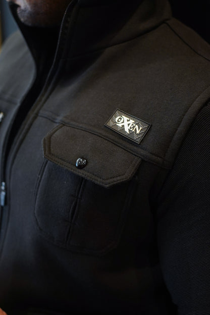 Premium Cotton Fleece Four Pocket sleeveless Jacket Black  Jkt-01