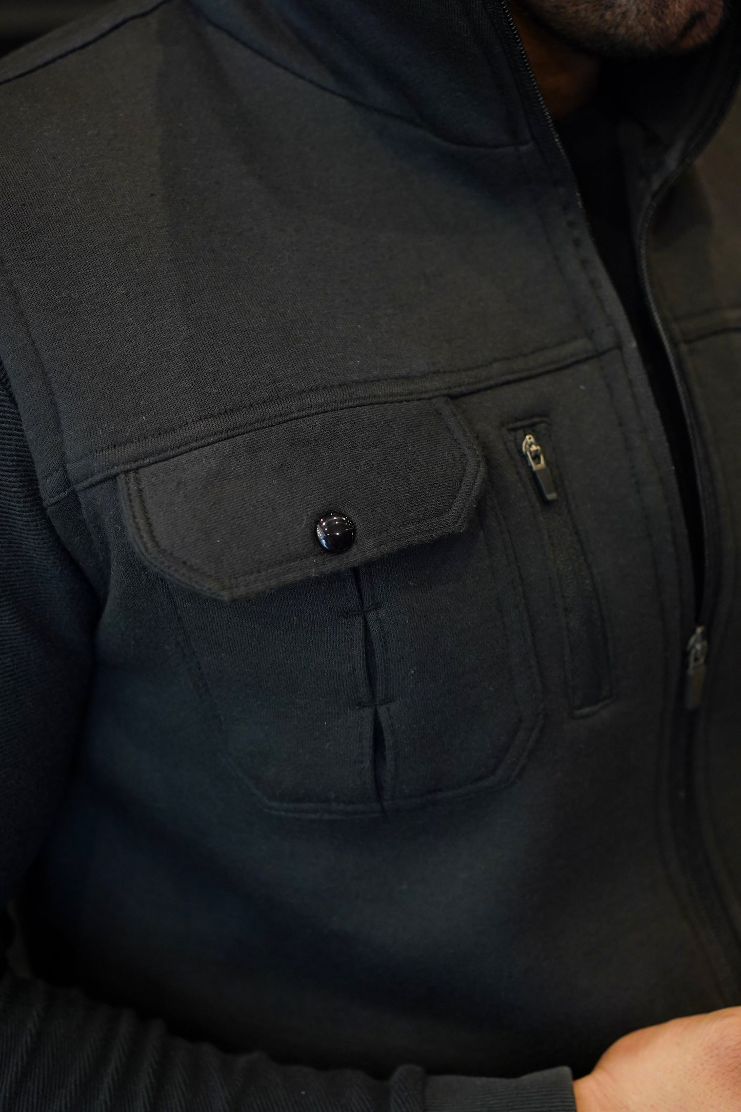 Premium Cotton Fleece Four Pocket sleeveless Jacket Black  Jkt-01