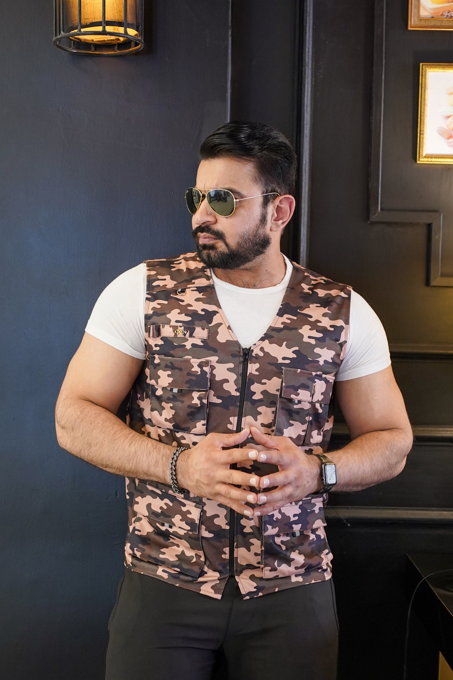 Premium Italian Textured fabrics Brown Camouflage  Sidu Four Pocket Jacket SDJkt-22