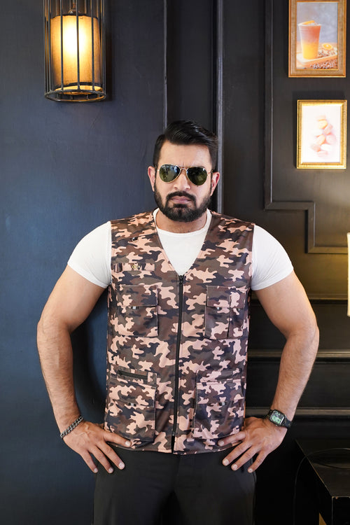 Premium Italian Textured fabrics Brown Camouflage  Sidu Four Pocket Jacket SDJkt-22