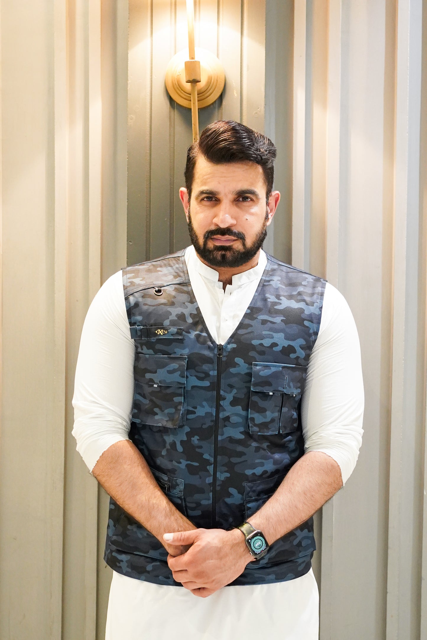 Premium Italian Textured fabrics Blue Camouflage  Sidu Four Pocket Jacket SDJkt-20