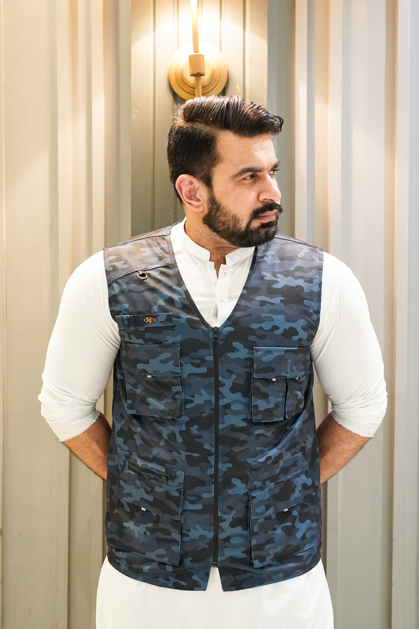 Premium Italian Textured fabrics Blue Camouflage  Sidu Four Pocket Jacket SDJkt-20