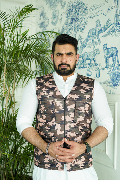 Premium Italian Textured fabrics Brown Camouflage  Sidu Four Pocket Jacket SDJkt-22