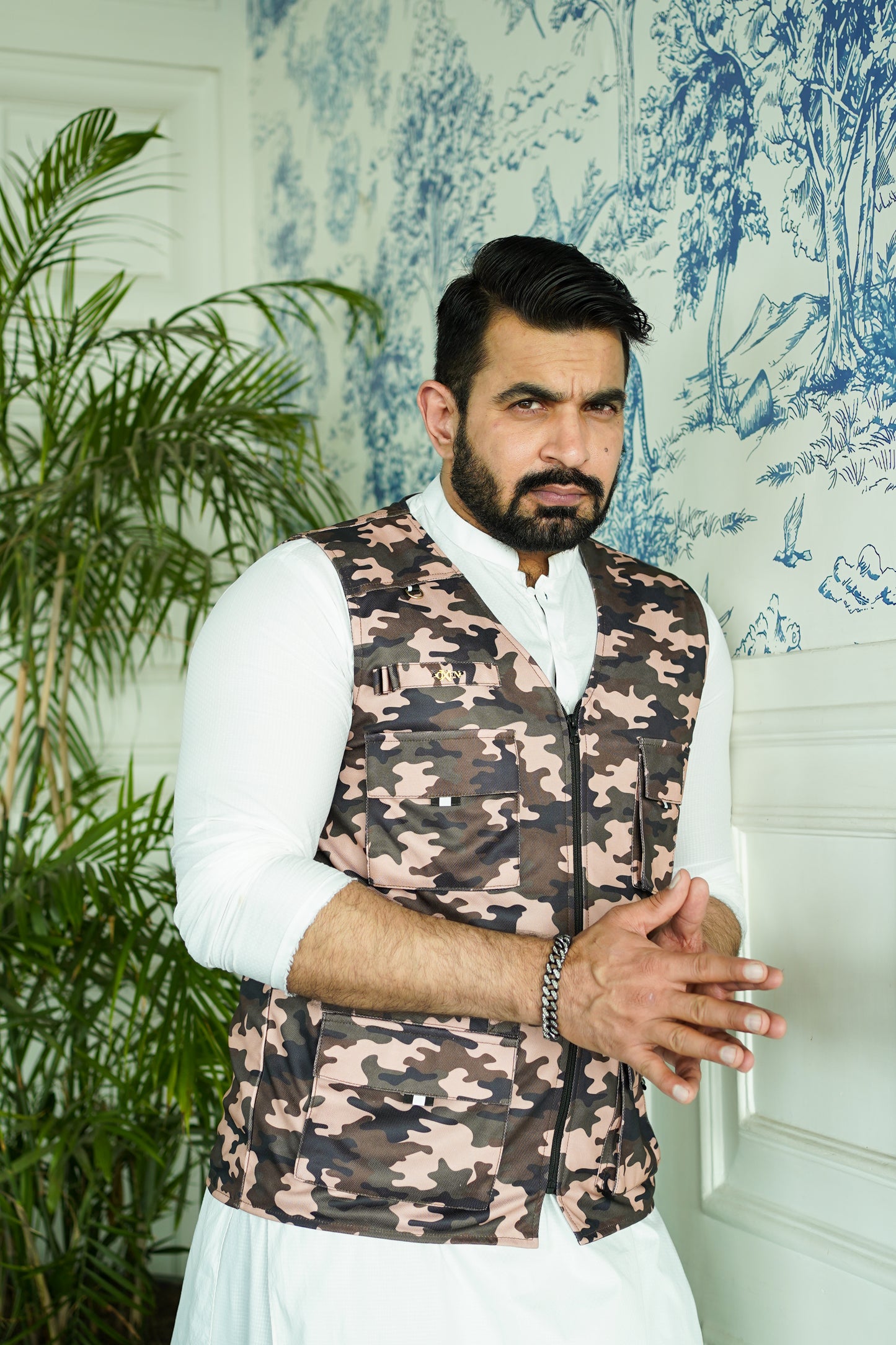 Premium Italian Textured fabrics Brown Camouflage  Sidu Four Pocket Jacket SDJkt-22