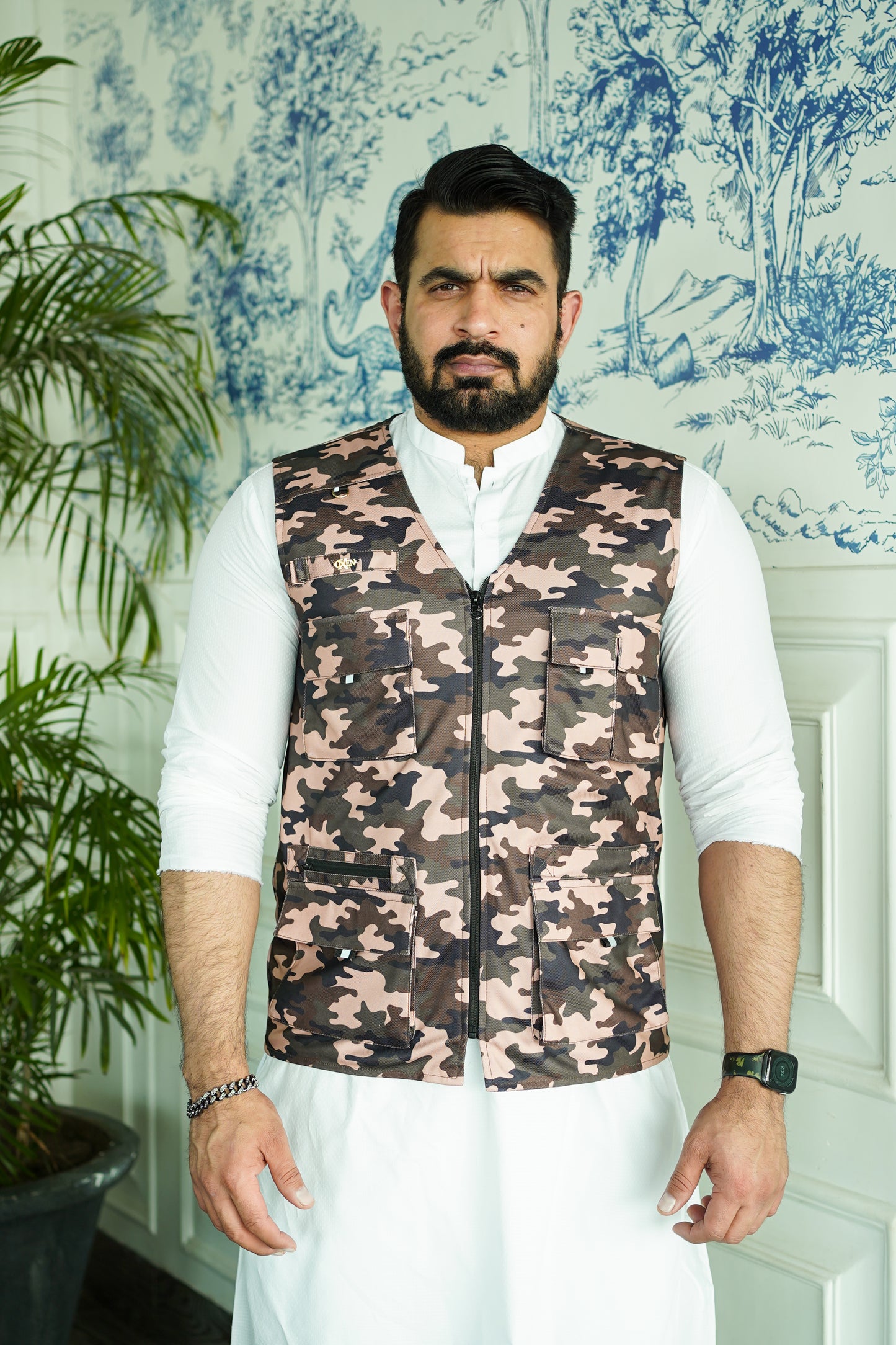 Premium Italian Textured fabrics Brown Camouflage  Sidu Four Pocket Jacket SDJkt-22