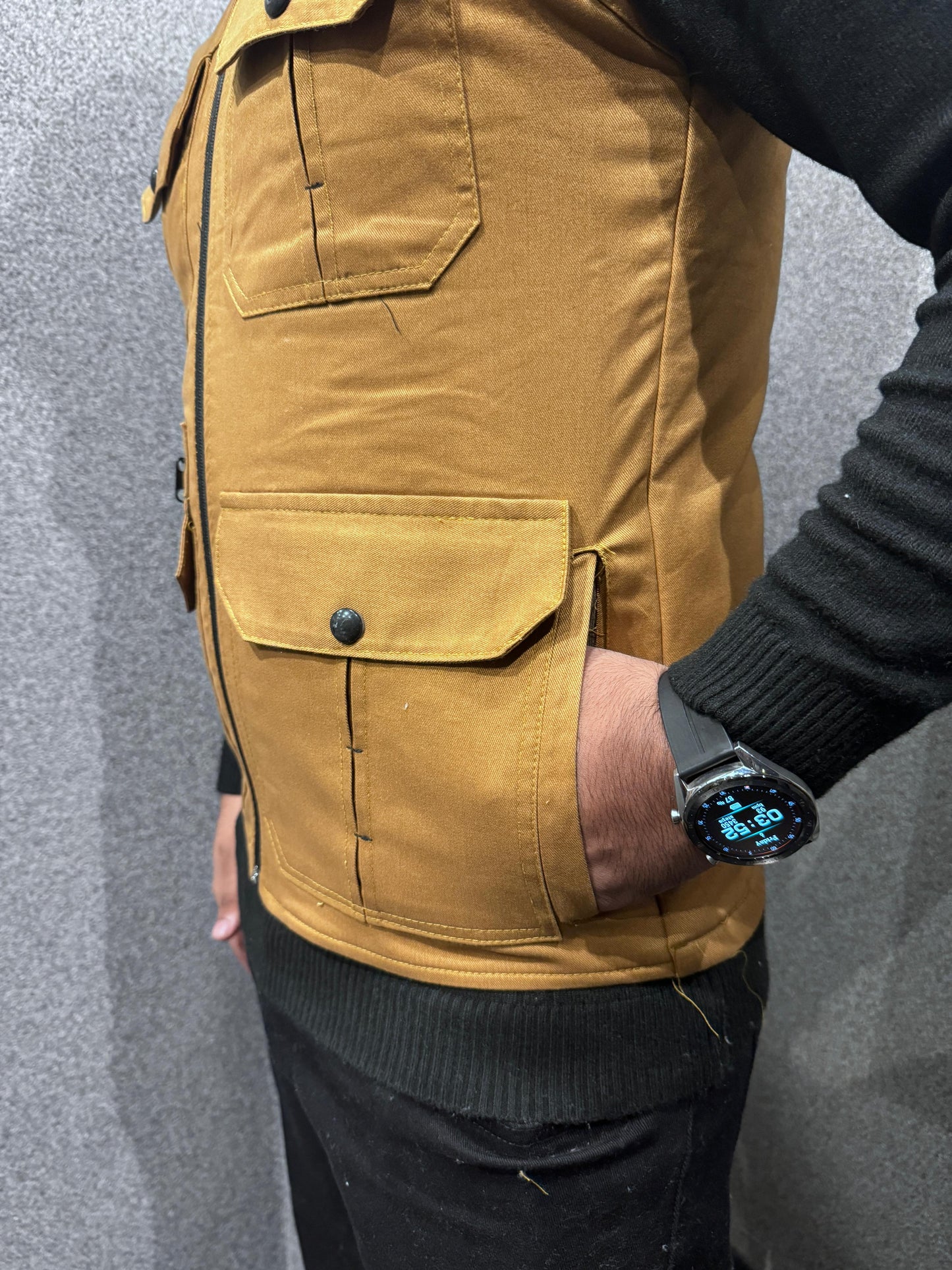 LV Men's  Premium Cotton Jeans Sleeveless Mustard Stylish Jacket LV#TJJ03