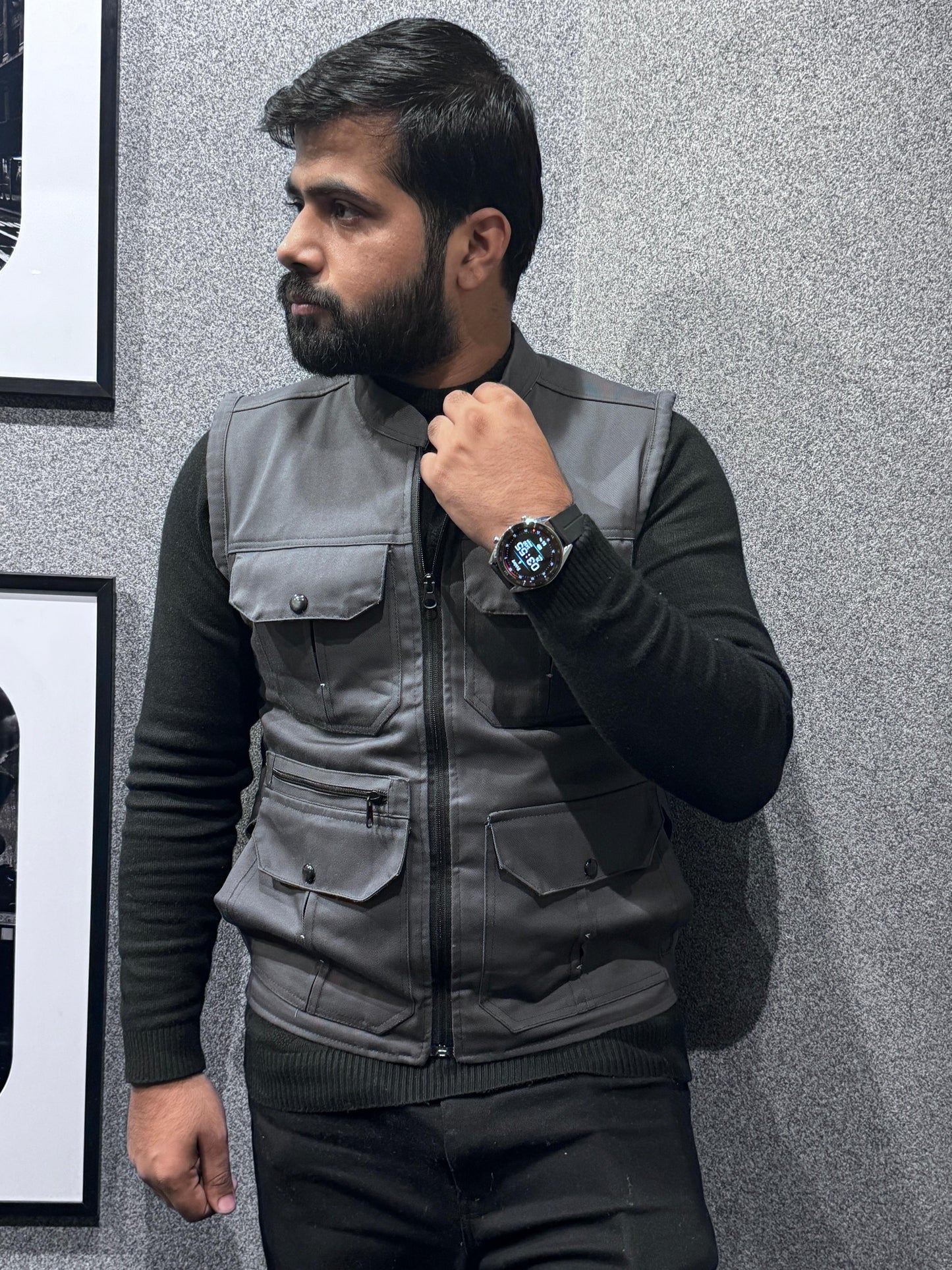 LV Men's  Premium Cotton Jeans Sleeveless Grey Stylish Jacket LV#TJJ02