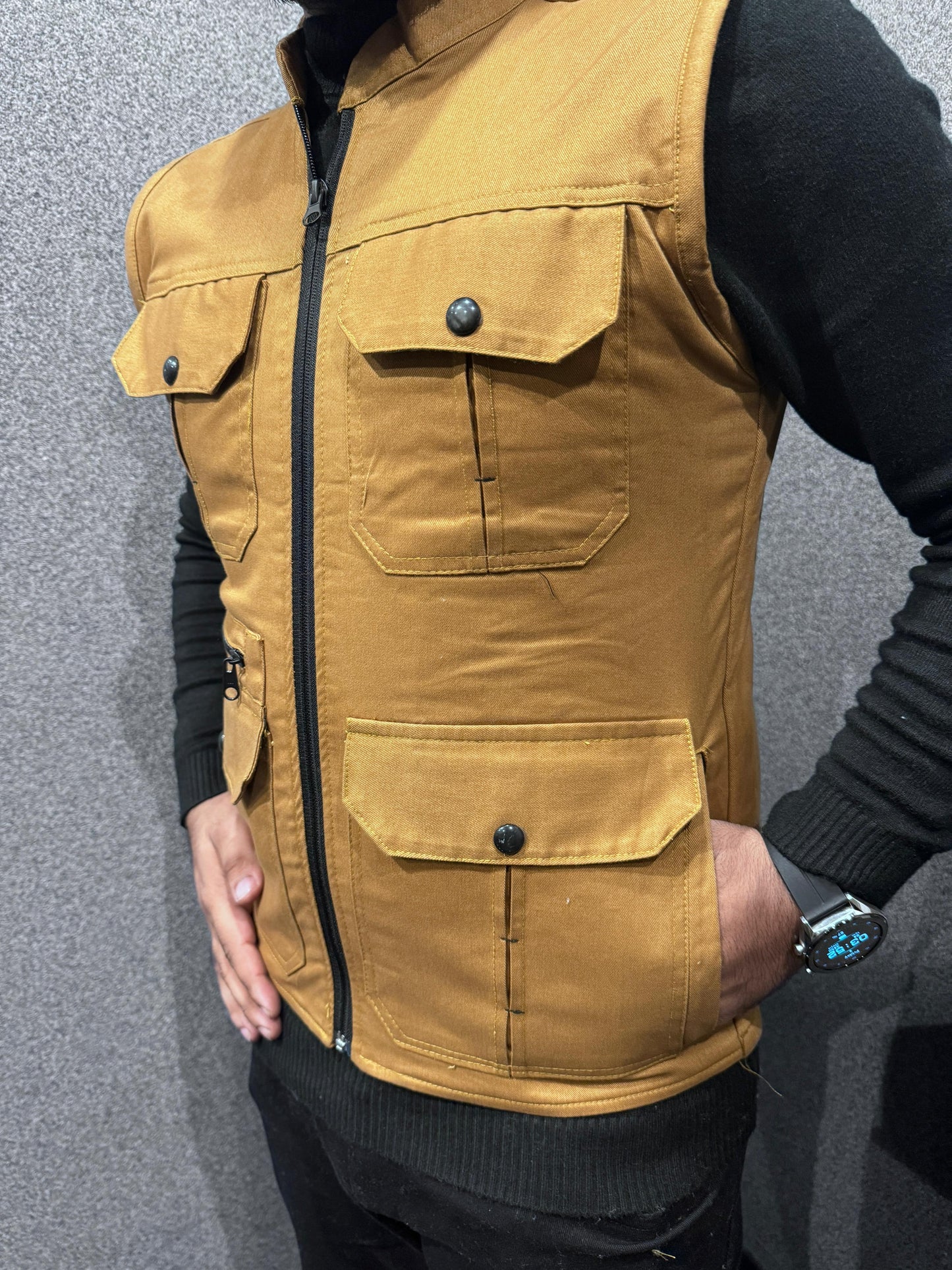 LV Men's  Premium Cotton Jeans Sleeveless Mustard Stylish Jacket LV#TJJ03