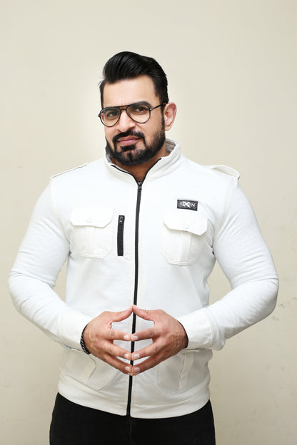 Premium Four Pocket Full Sleeve  White Jacket # 07