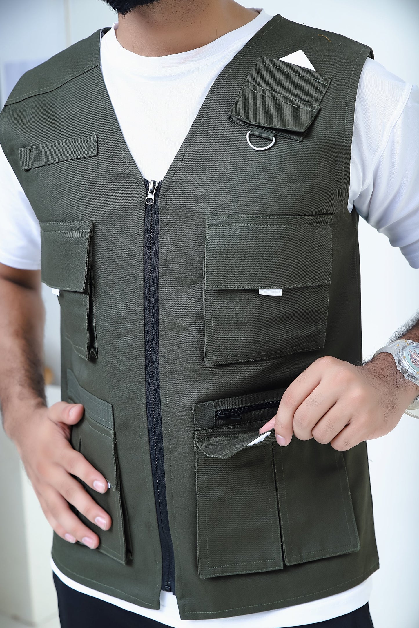 Men's Trendy Cotton Sleeveless Green Sidhu Jacket-LV#041