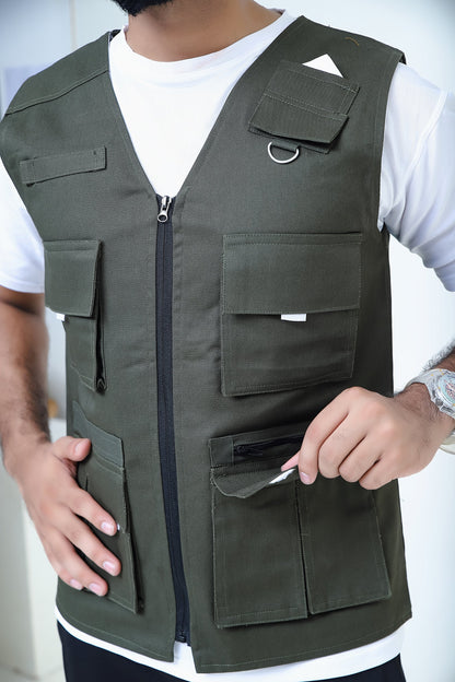 Men's Trendy Cotton Sleeveless Green Sidhu Jacket-LV#041