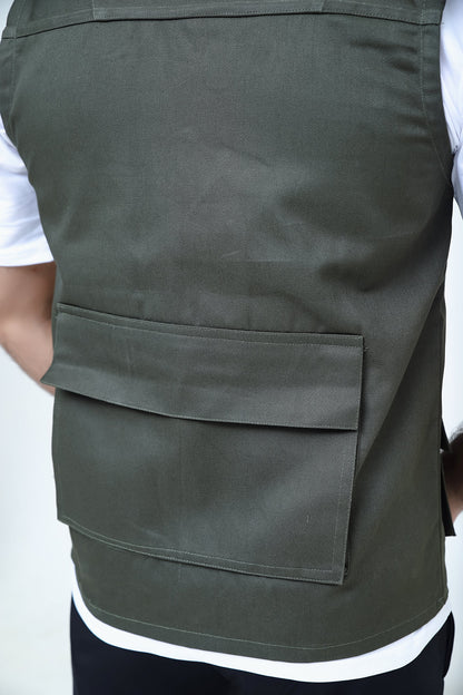 Men's Trendy Cotton Sleeveless Green Sidhu Jacket-LV#041