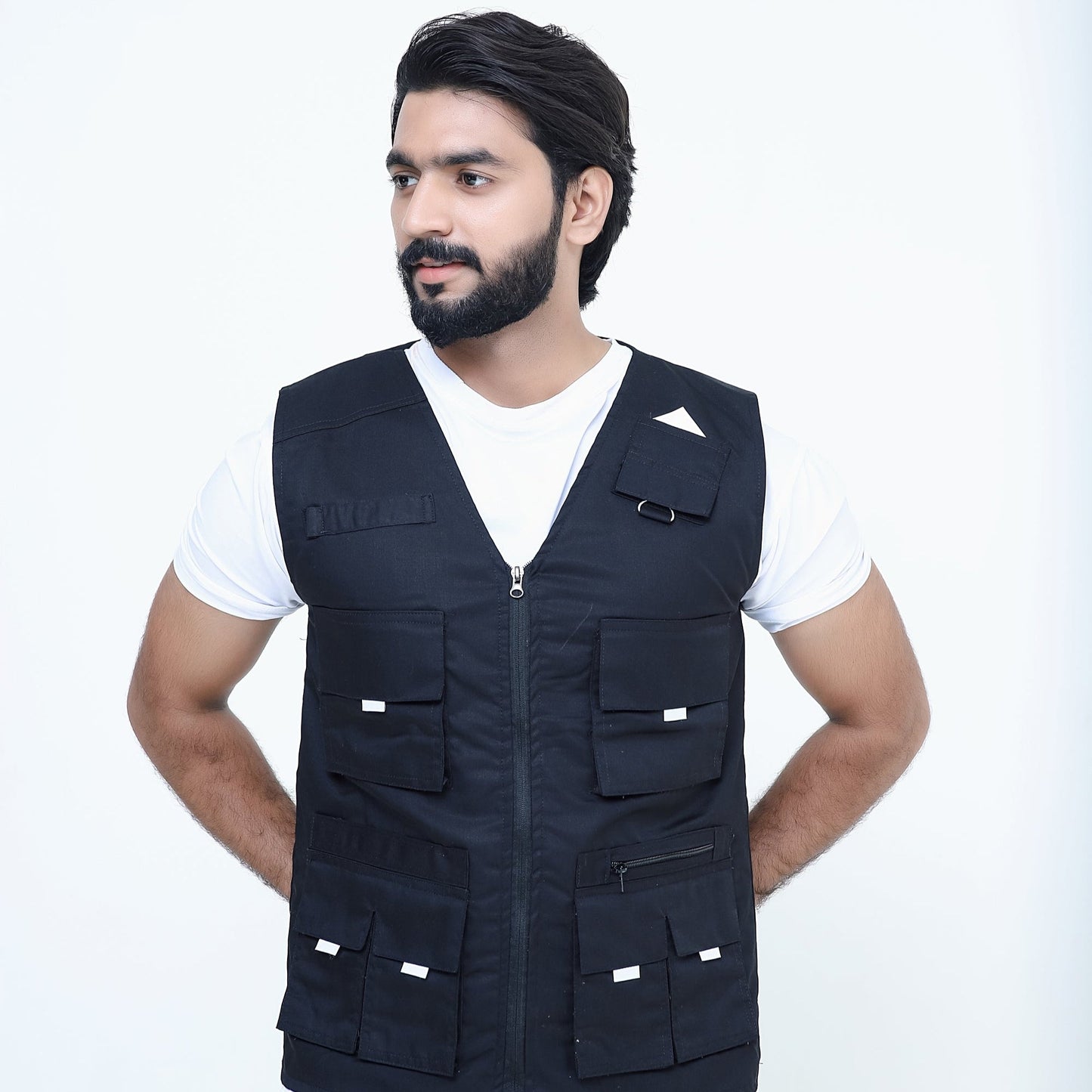 Men's Trendy Cotton Sleeveless Black Sidhu Jacket-LV#038