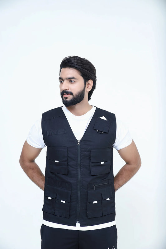 Men's Trendy Cotton Sleeveless Black Sidhu Jacket-LV#038
