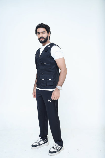 Men's Trendy Cotton Sleeveless Black Sidhu Jacket-LV#038