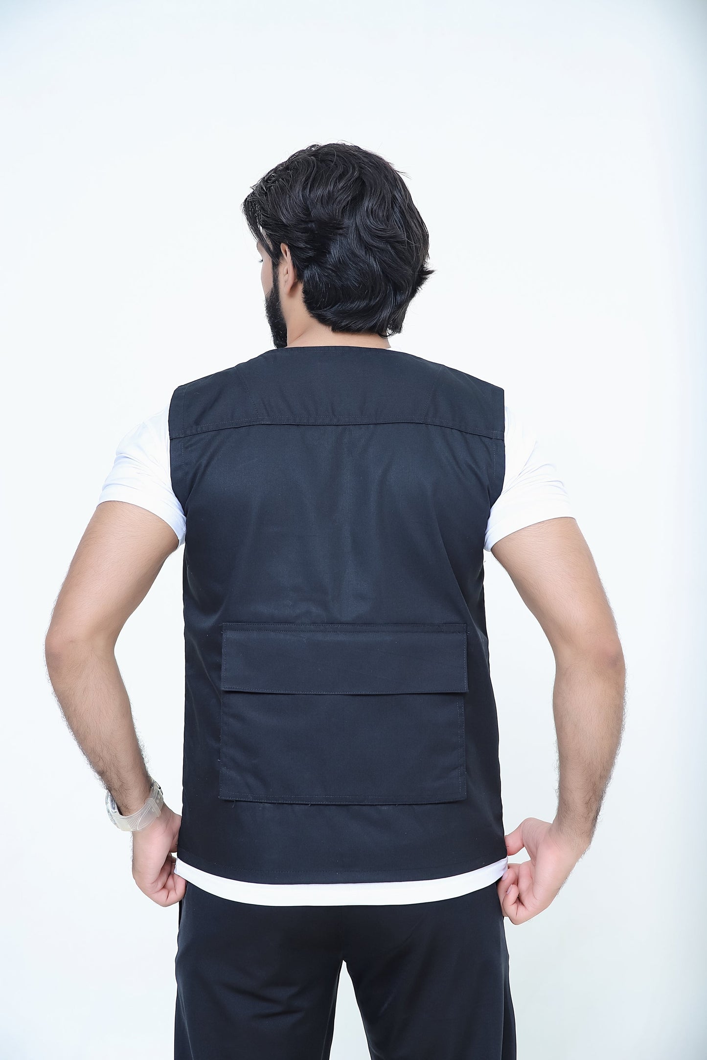 Men's Trendy Cotton Sleeveless Black Sidhu Jacket-LV#038