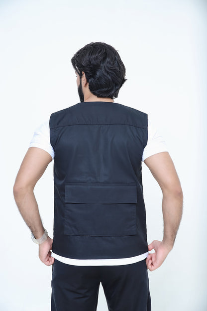 Men's Trendy Cotton Sleeveless Black Sidhu Jacket-LV#038