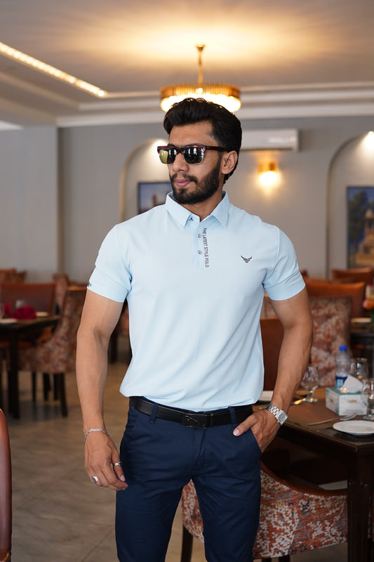 Italian textured seam less Polo Shirts OXT # 12 Sky