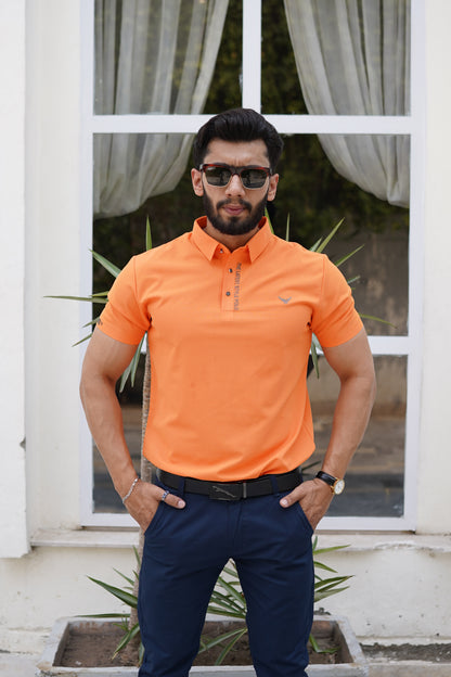 Italian textured seam less Polo Shirts OXT # 05 Orange