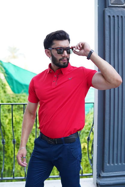 Italian textured seam less Polo Shirts OXT # 03 Red