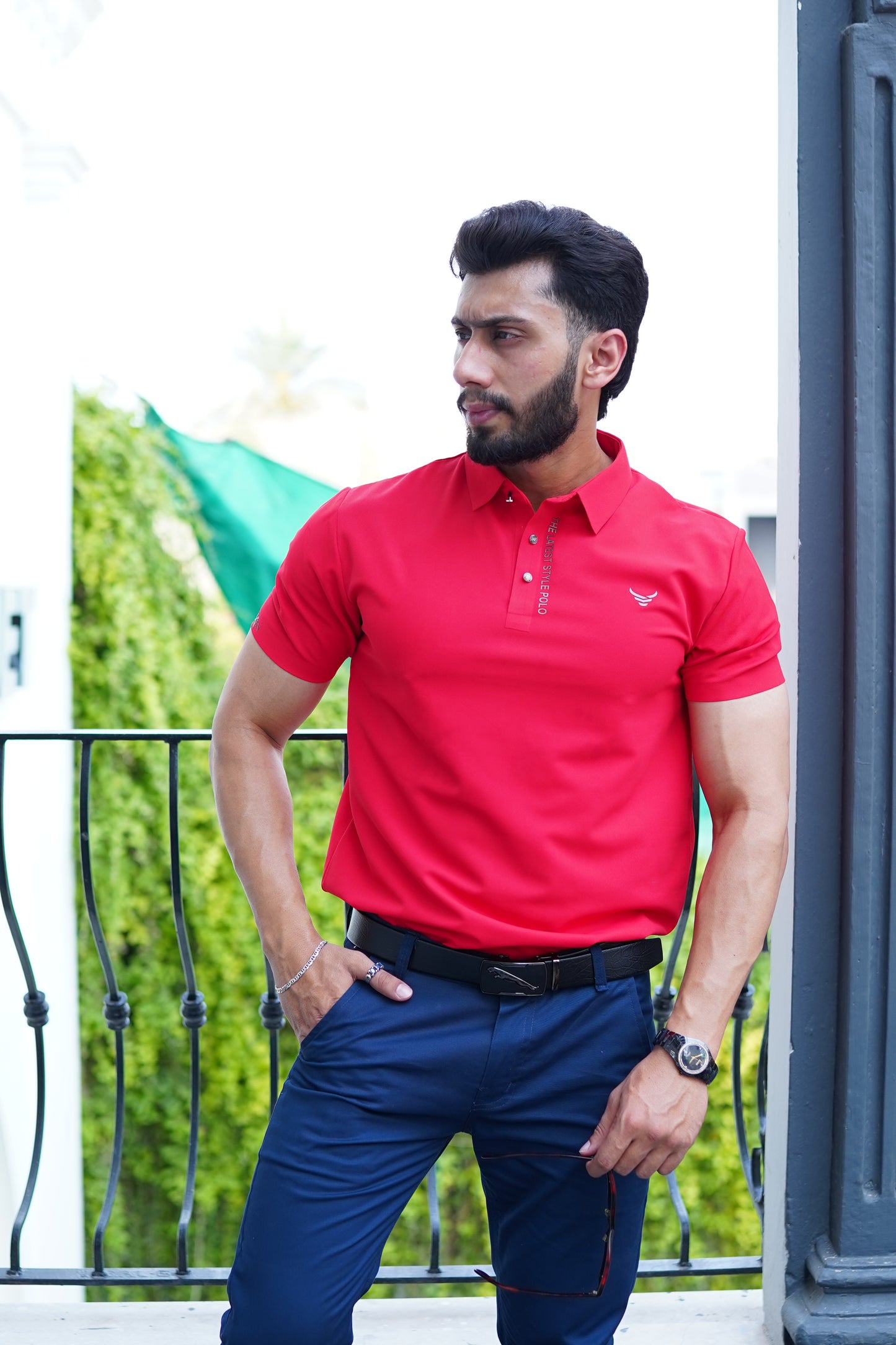 Italian textured seam less Polo Shirts OXT # 03 Red