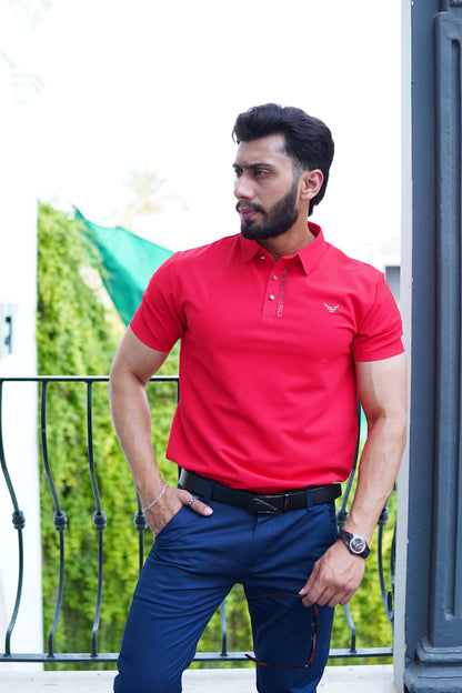 Italian textured seam less Polo Shirts OXT # 03 Red