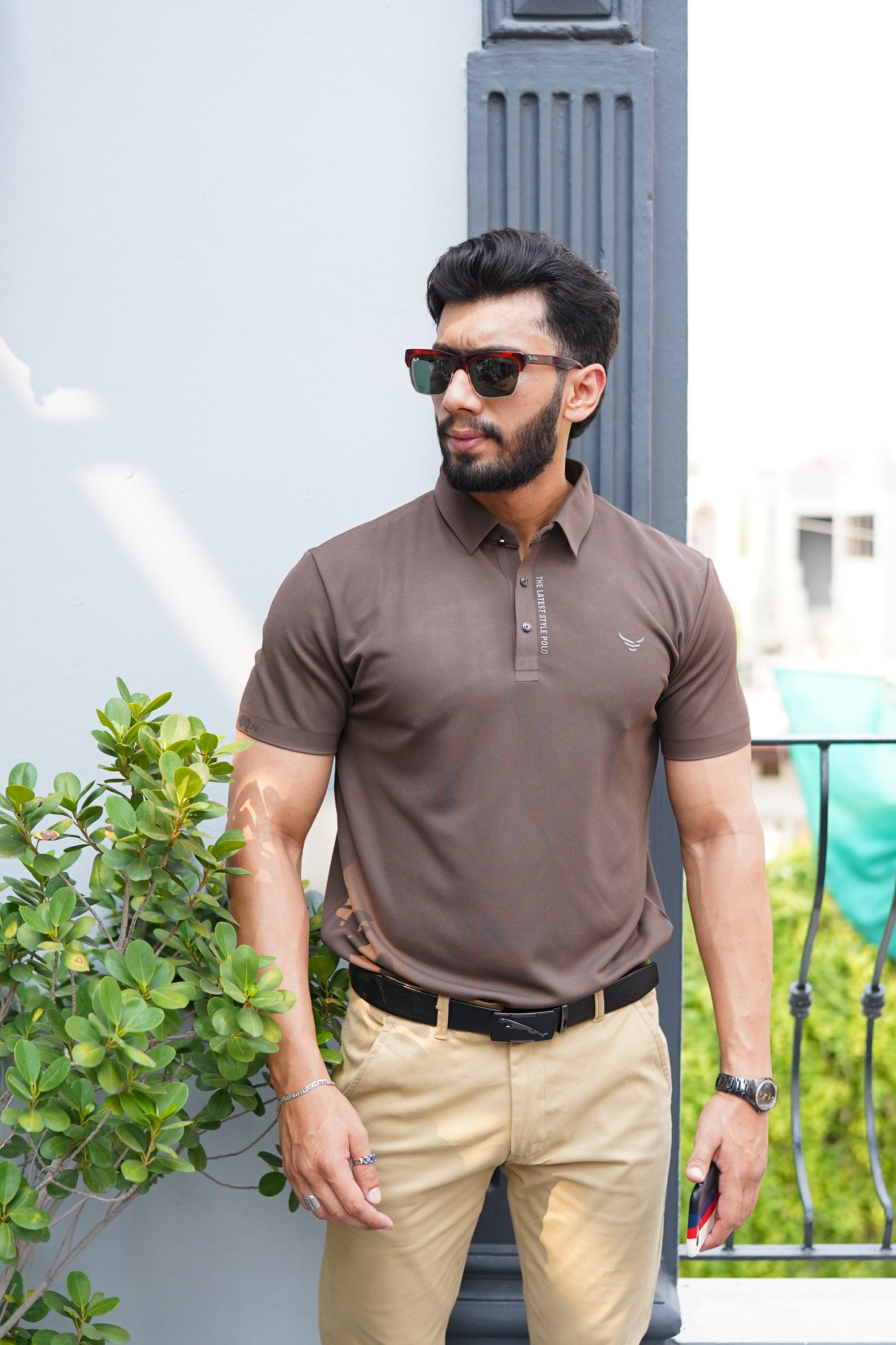 Italian textured seam less Polo Shirts OXT # 04 Brown