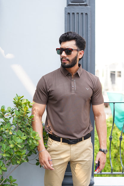 Italian textured seam less Polo Shirts OXT # 04 Brown