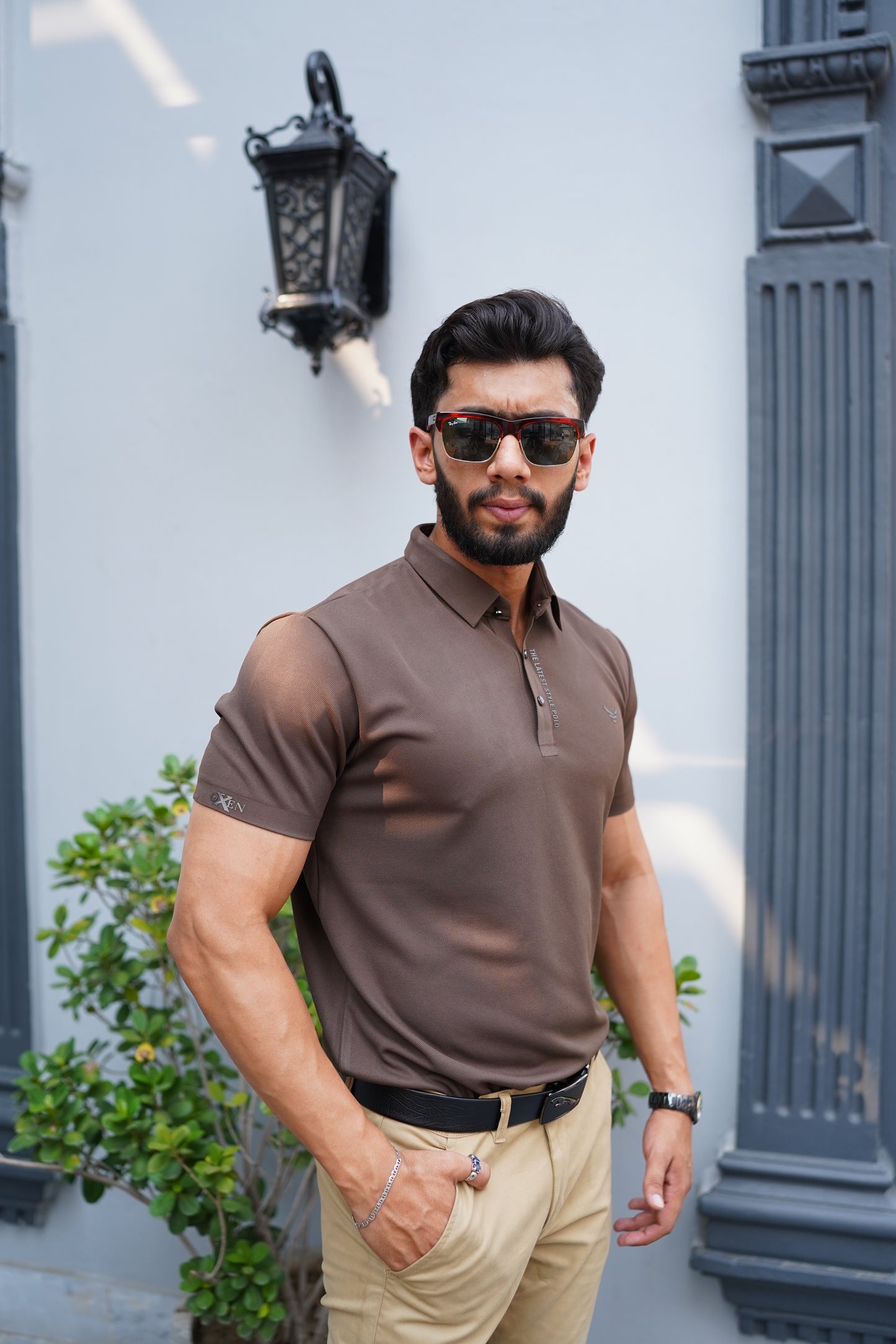 Italian textured seam less Polo Shirts OXT # 04 Brown