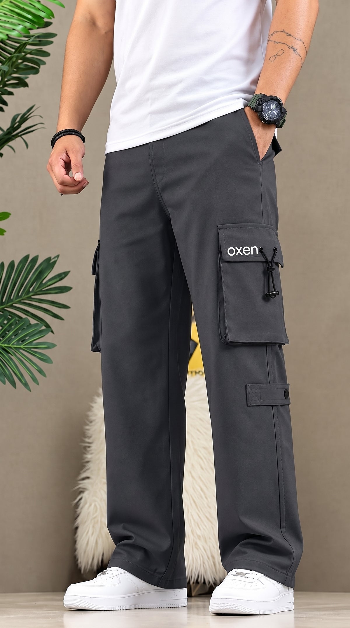 Alll00RR Men's Premium Dark Gray Cargo Trouser