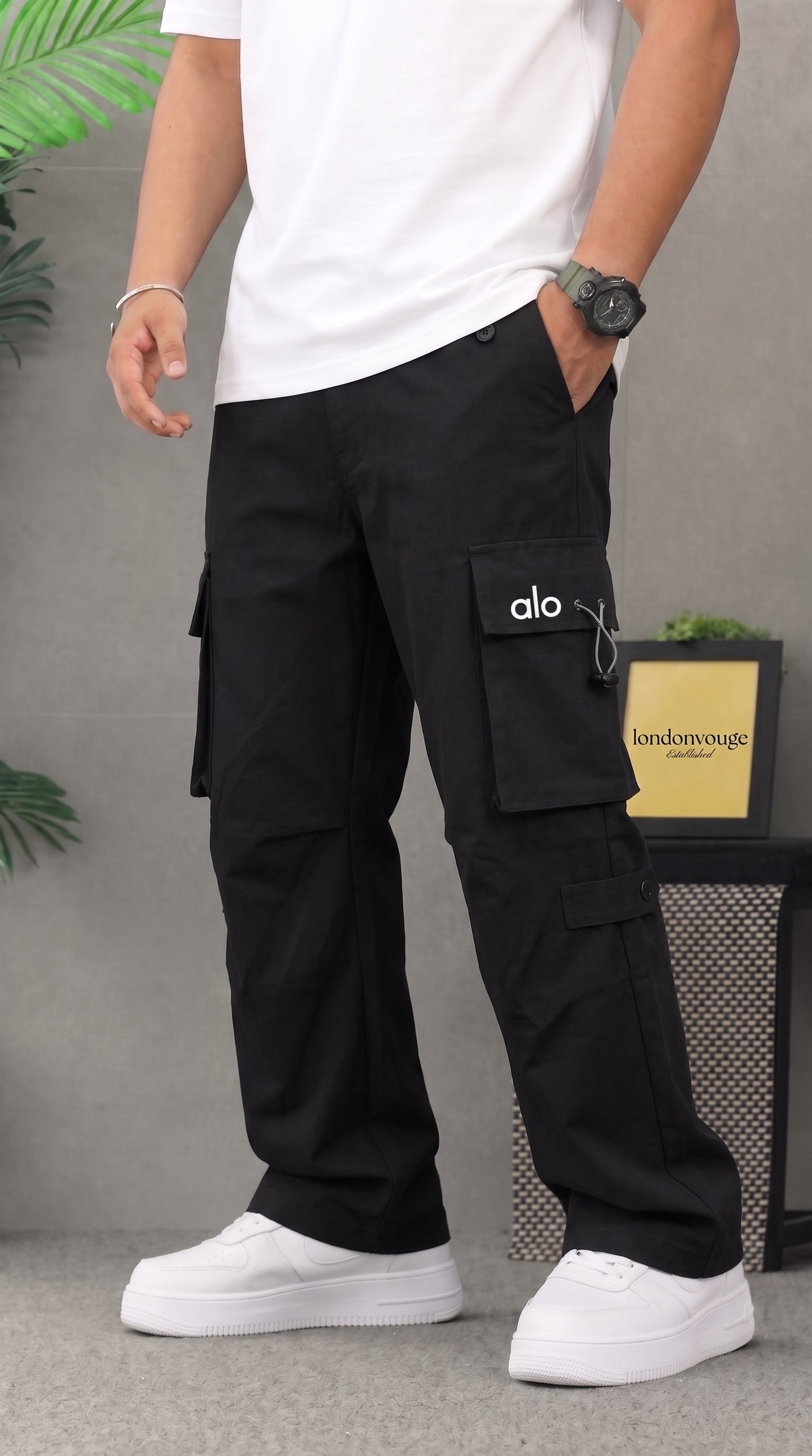 Men's premium Woven Terry  Alo Black  Cargo  Trouser