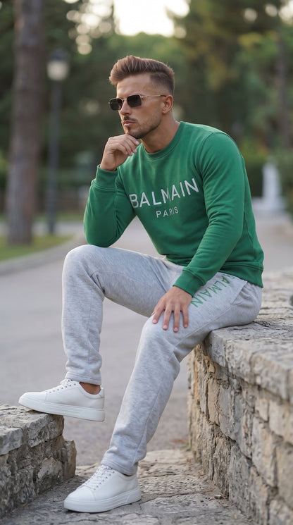 Balmn Paris Elite Green Imported Cotton Fleece Tracksuit