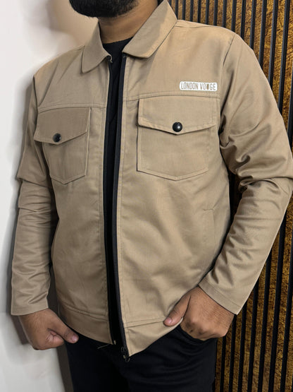 Premium Light Beige  Full Sleeves Cotton Jeans Jacket
