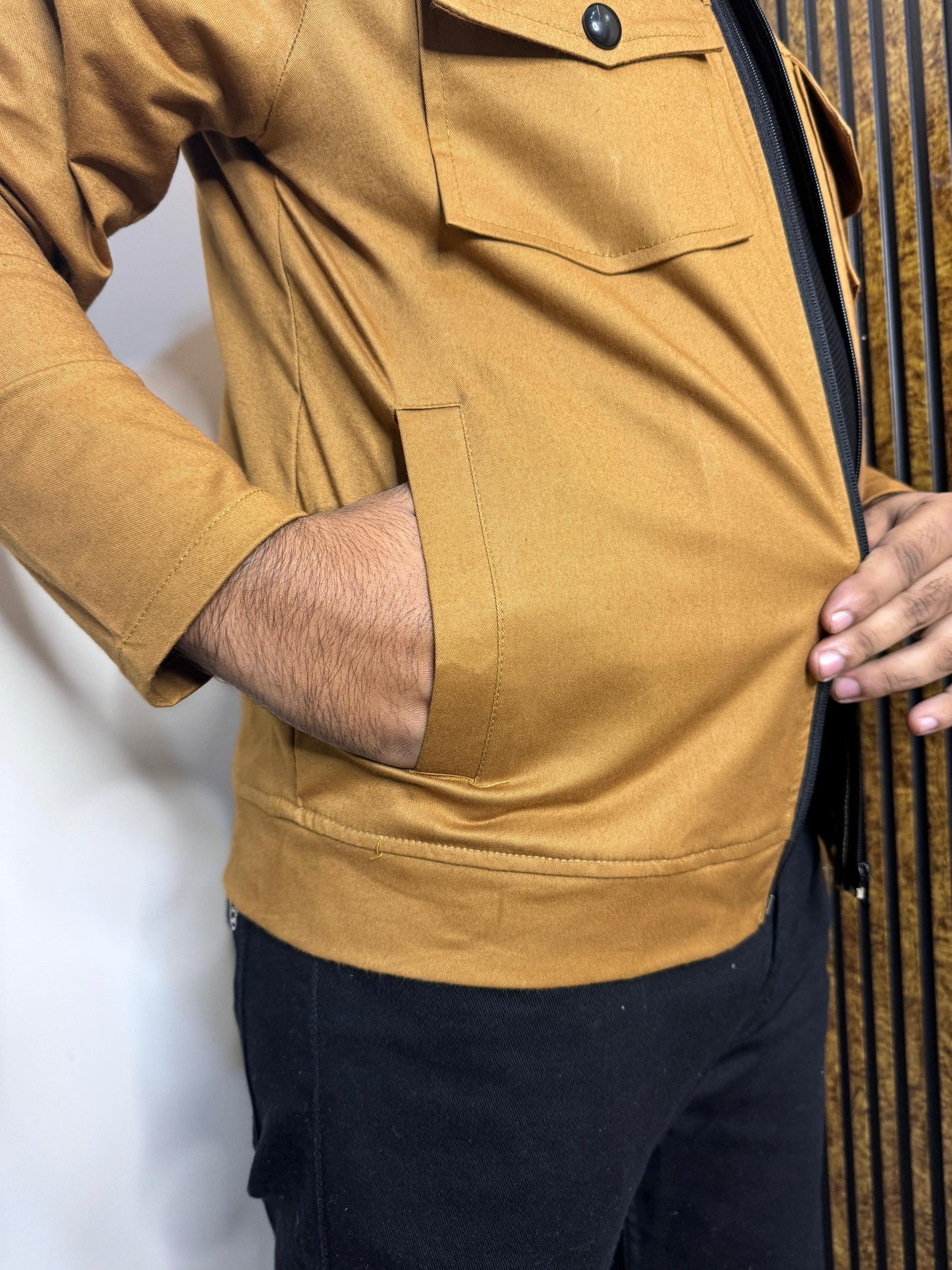 LV Men's  Premium Full Sleeves Cotton Jeans  Mustard Jacket LV#FCJ01