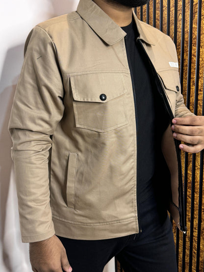 Premium Light Beige  Full Sleeves Cotton Jeans Jacket