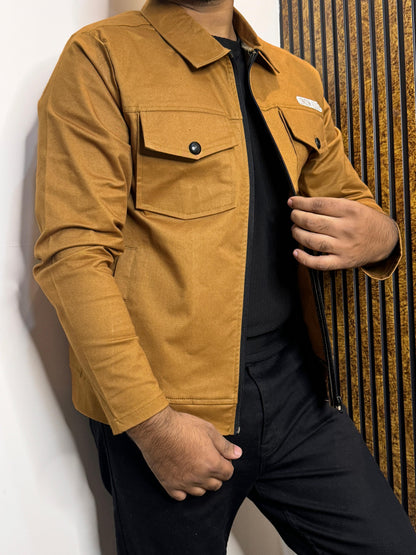 LV Men's  Premium Full Sleeves Cotton Jeans  Mustard Jacket LV#FCJ01